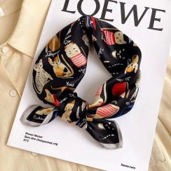 Spring Pure Silk Cat Print Square Scarf