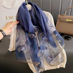 Elegant Ginkgo Leaf Silk Like Satin Scarf 4 Pcs Set