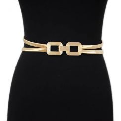 2 Pcs Gold Double Spring Elastic Waist Belt Set for Women