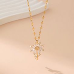 Flower Pendant Necklace 925 Sterling Silver with 18K Gold Plating and Marquise Cut Zirconia