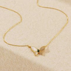 4 Pcs Butterfly Emerald Zirconia Pendant Necklace