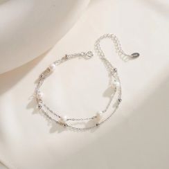 2Pcs Natural Freshwater Pearl Bracelet with Double Chain