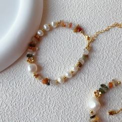 Natural Stone Beaded Bracelet Set Premium Semi Precious Stones with Elegant Beaded Design