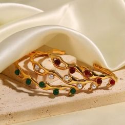 Nature Stone Pearl Opening Cuff Bangles