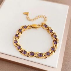 Purple Zirconia Cuban Chain Bracelet Set