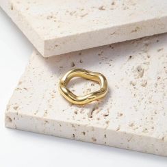 2Pcs 18K Gold Plated Stainless Steel Ring Set