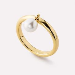 2Pcs 18K Gold Plated Stainless Steel Pearl Ring Set