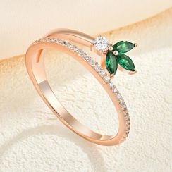 Rose Gold Plated 925 Sterling Silver Emerald Double Band Ring