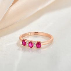 Rose Gold Plated 925 Sterling Silver Three Stone Ring