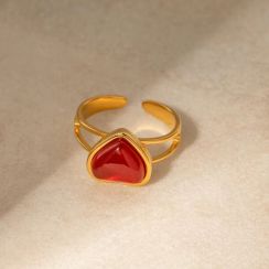 18K Gold Plated Onyx Heart Ring Set 20Pcs
